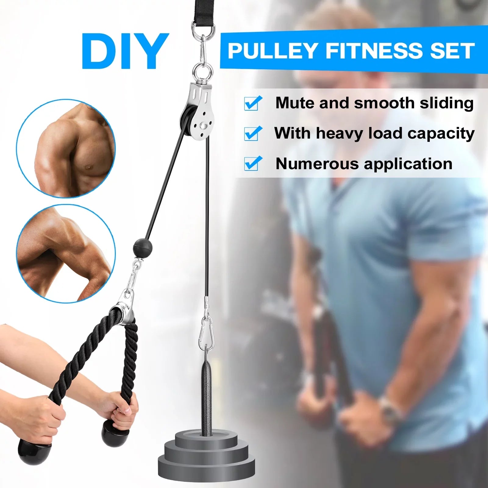 Fitness DIY Pulley Cable Machine Attachment System Loading Pin Lifting Arm Biceps Triceps Blaster Hand Strength Training Equipment