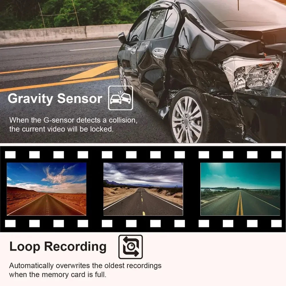 3 Channel Dash Cam Front and Rear Inner 1080p 3 Inches 170° Wide Angle Dashcam, Dash Camera for Cars with 128GB Card, Super Night Vision, G-Sensor, Motion Detection