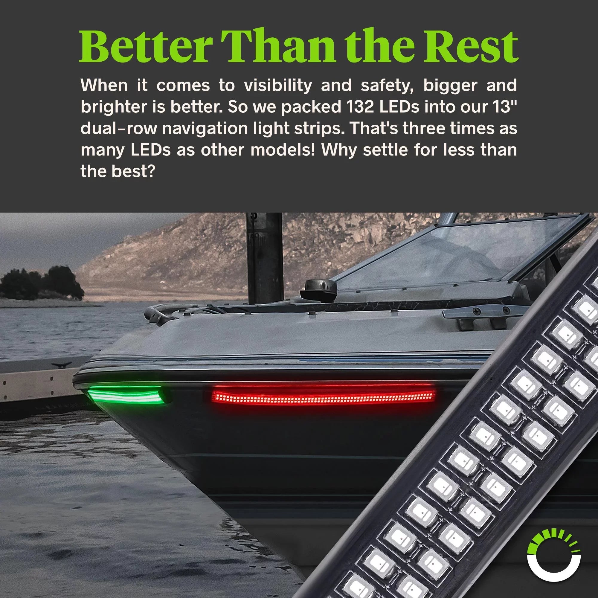 Red Green 132 LED 2-Row Marine Navigation Light Strip Kit for Kayak Pontoon Boat