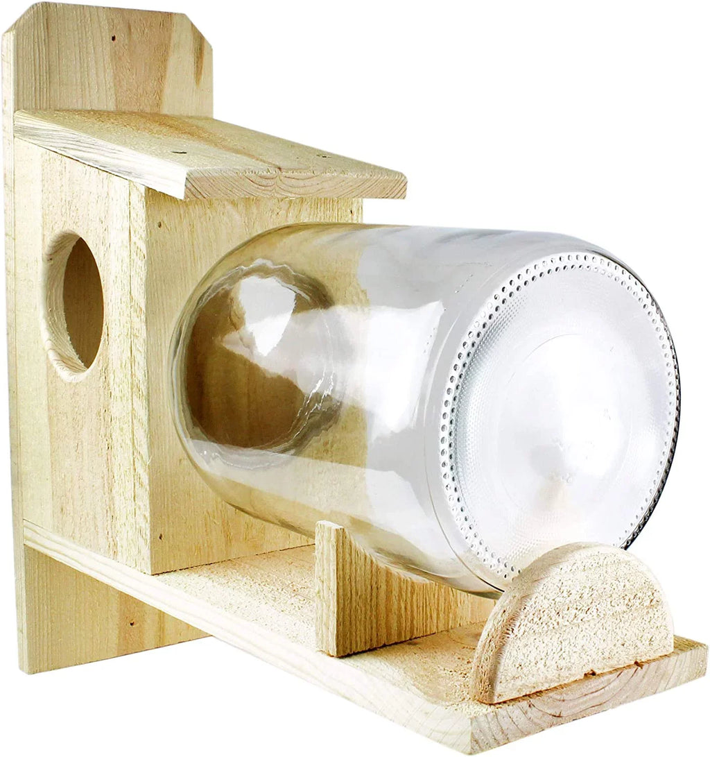Uncle Dunkels Backyard Squirrel Feeder (w/ Gallon Glass Jar); Rustic Handmade Squirrel Food Box