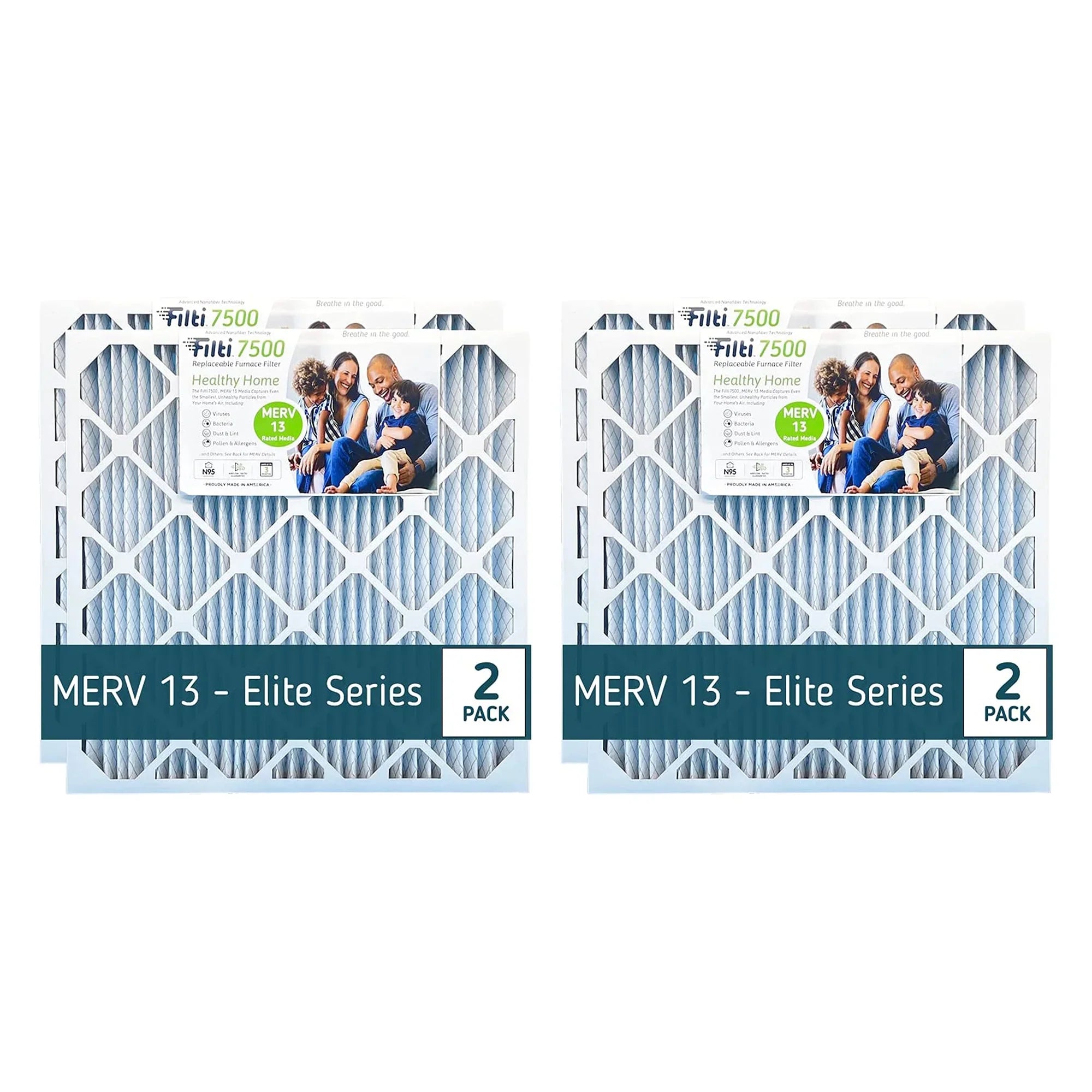 Filti 7500 20x2x25in Pleated Home HVAC Furnace MERV 13 Air Filter (4 Pack)