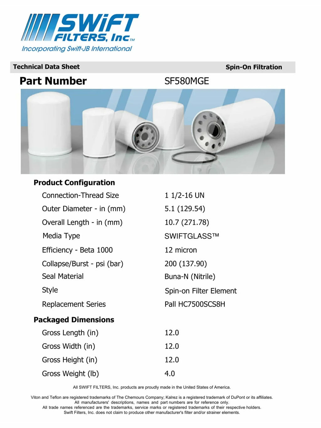 Direct Interchange for NAPA 1792in-On Filter Element Microglass Construction 12 Micron