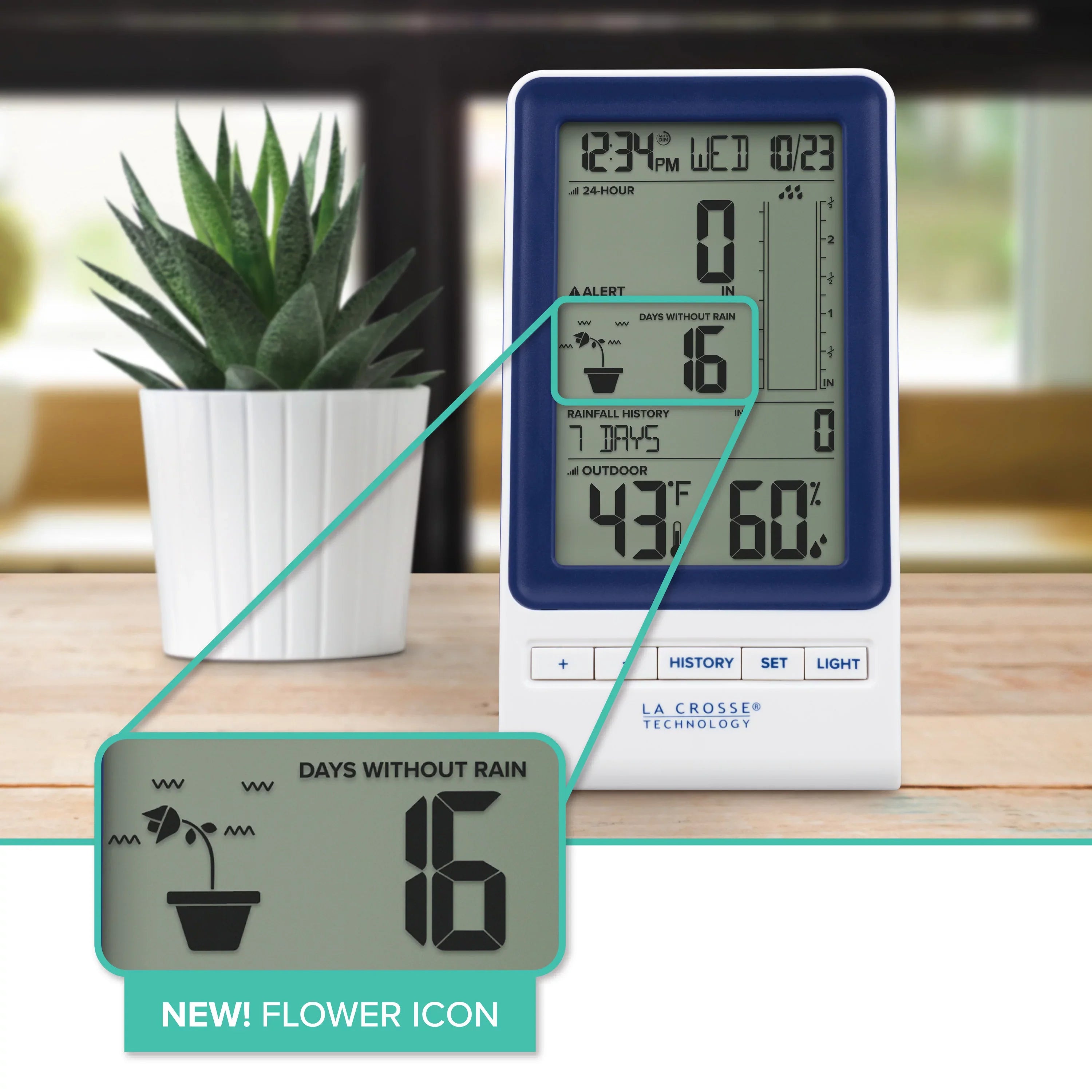 La Crosse 724-1415BL LCD Wireless Rain Station with Temperature and Humidity Sensor