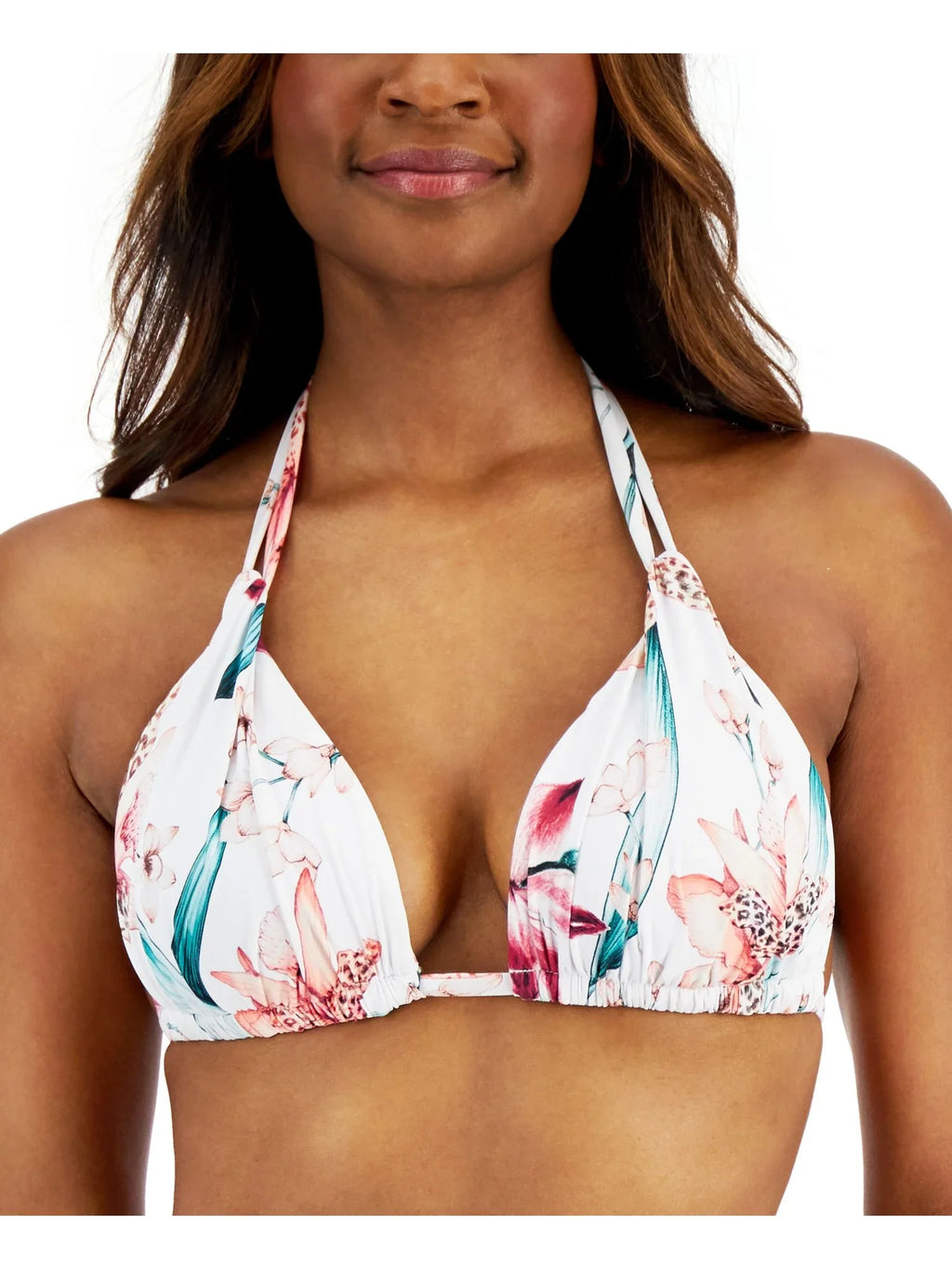 La Blanca WHITE CARIBBEAN CURRENT Flyaway Printed Halter Bikini Swim Top, US 4