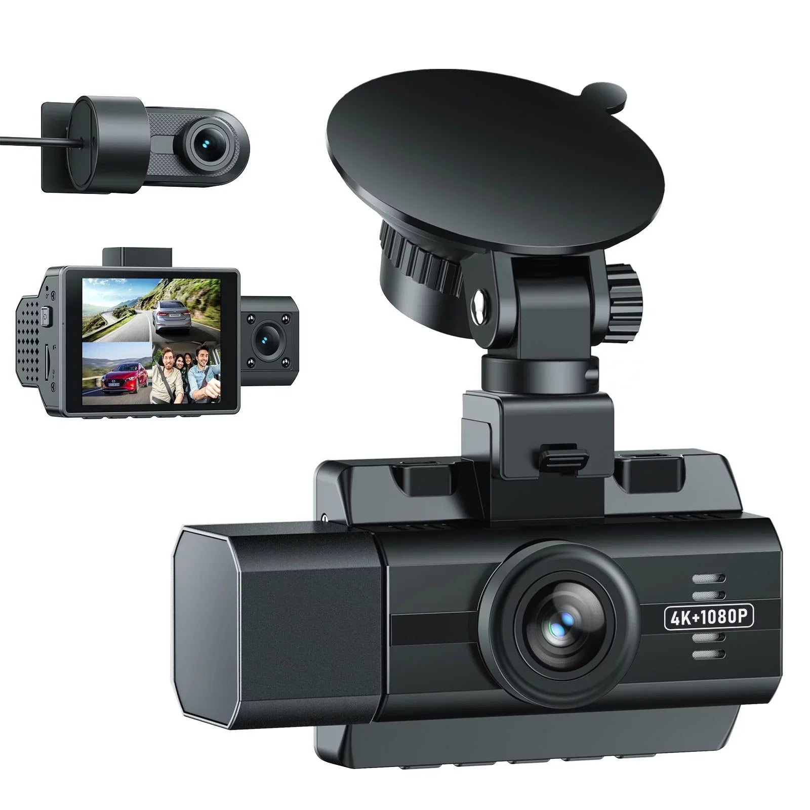 3 Channel 4K Dash Cam Front and Rear Inner 4K+1080P Dash Camera Front and Inner Triple Car Camera 2K+1080P+1080P with IR Night Vision, WDR, 170°Wide Angle, Parking Monitor