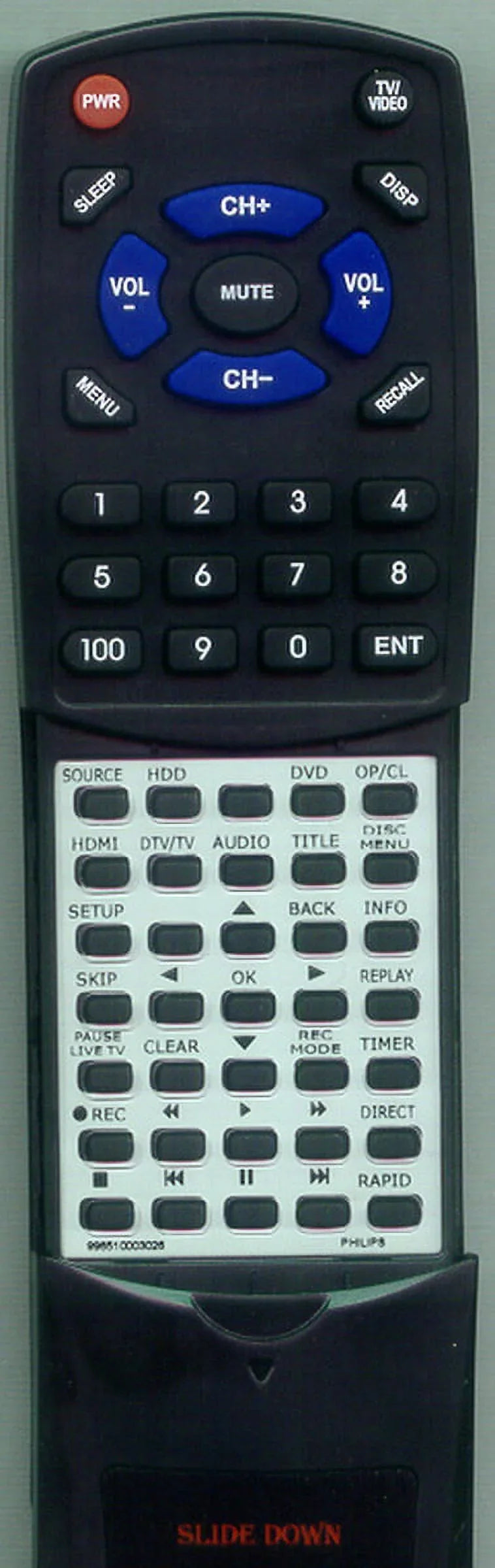 Replacement Remote for PHILIPS 996510003026, RT996510003026, DVDR3575H37, DVDR3575H, DVDR3576H37