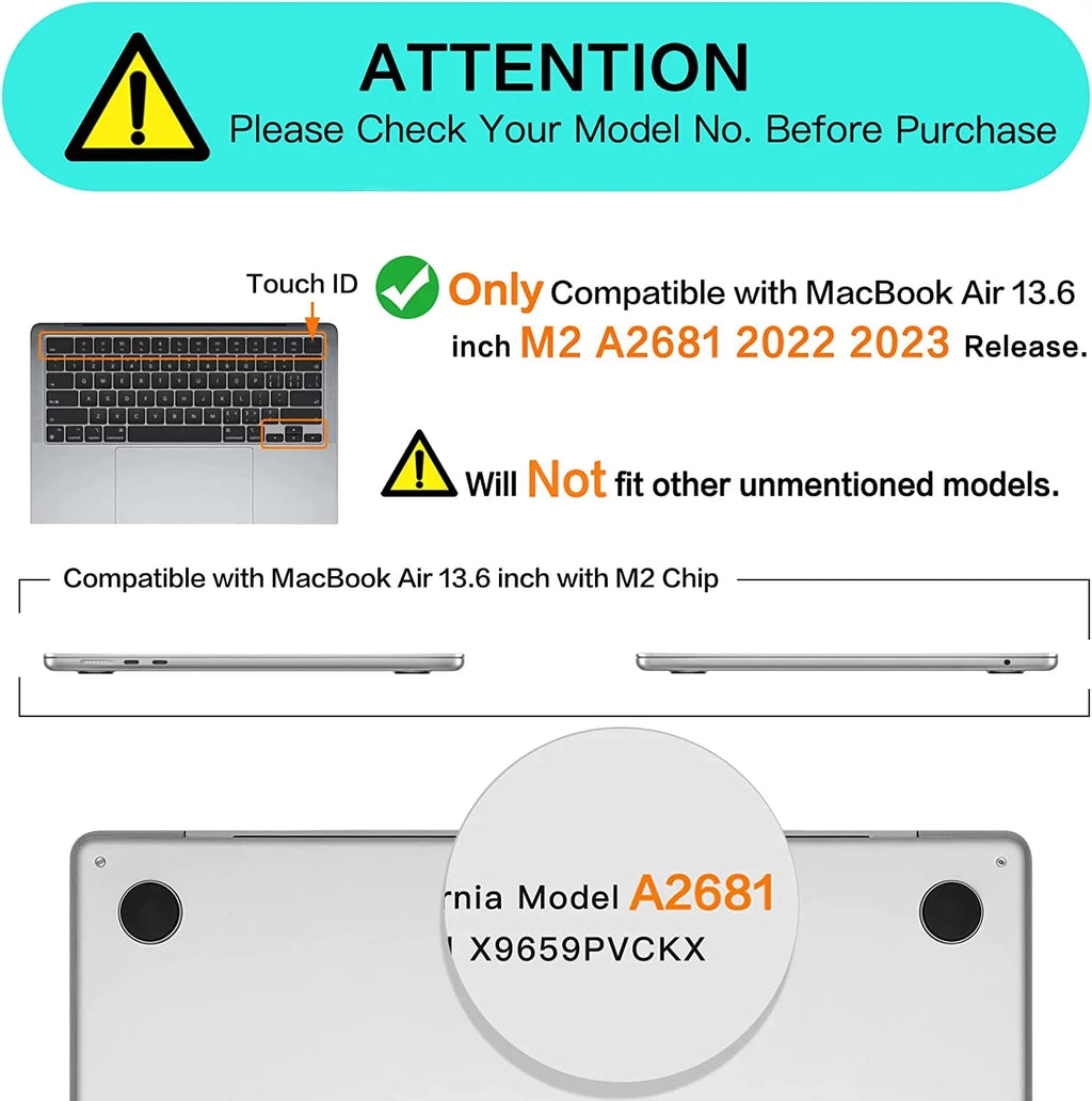 Compatible with MacBook Air 13.6 inch Case 2022 2023 Release A2681 M2 Chip Touch ID, Hard Shell