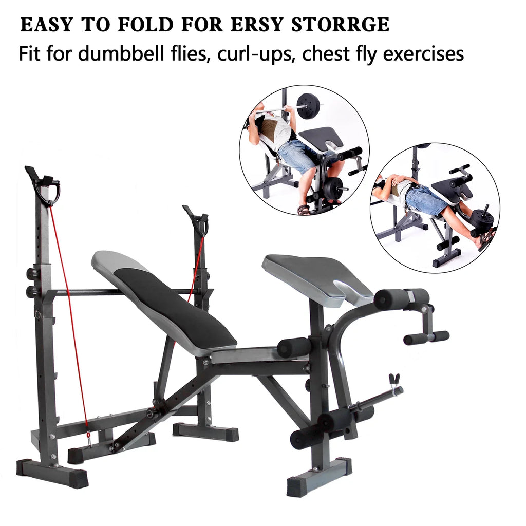 US Stock Body Champ Olympic Mass Bench, Workout Equipment for Home Workouts, Bench Press with Preacher Curl, Leg Developer and Crunch Handle for At Home Workouts