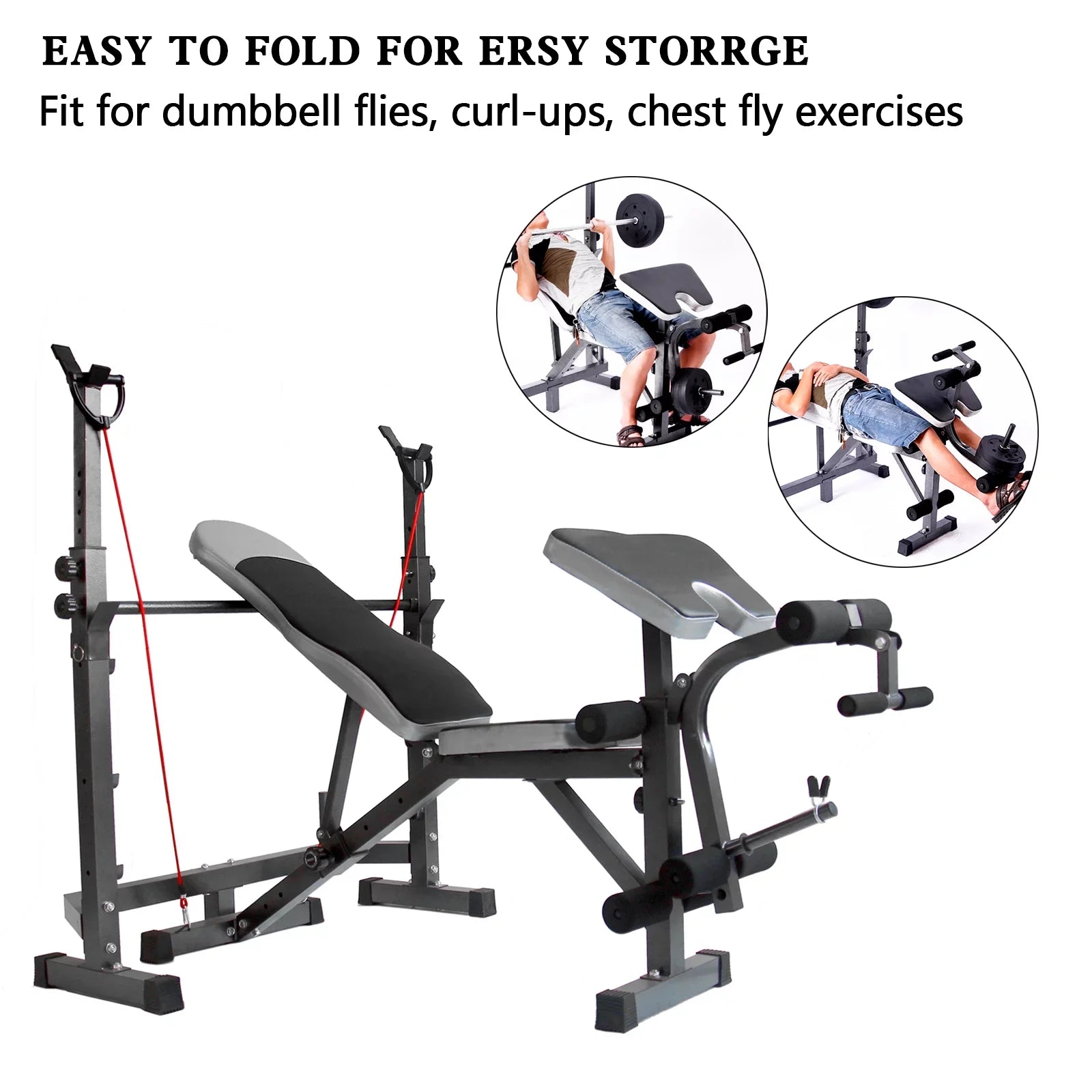 US Stock Body Champ Olympic Mass Bench, Workout Equipment for Home Workouts, Bench Press with Preacher Curl, Leg Developer and Crunch Handle for At Home Workouts