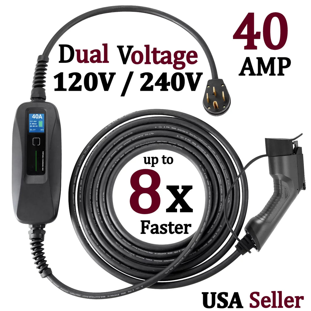 Couplago ,40 AMP (9.6 KW)- Dual Voltage -240V/120V, EV Charging Station - Level 2- EVSE- Charger for Electric Vehicles, You Set The AMPS- 40 AMP, 24 AMP or 12 AMP - 14-50R to 5-15P /120V Adapter