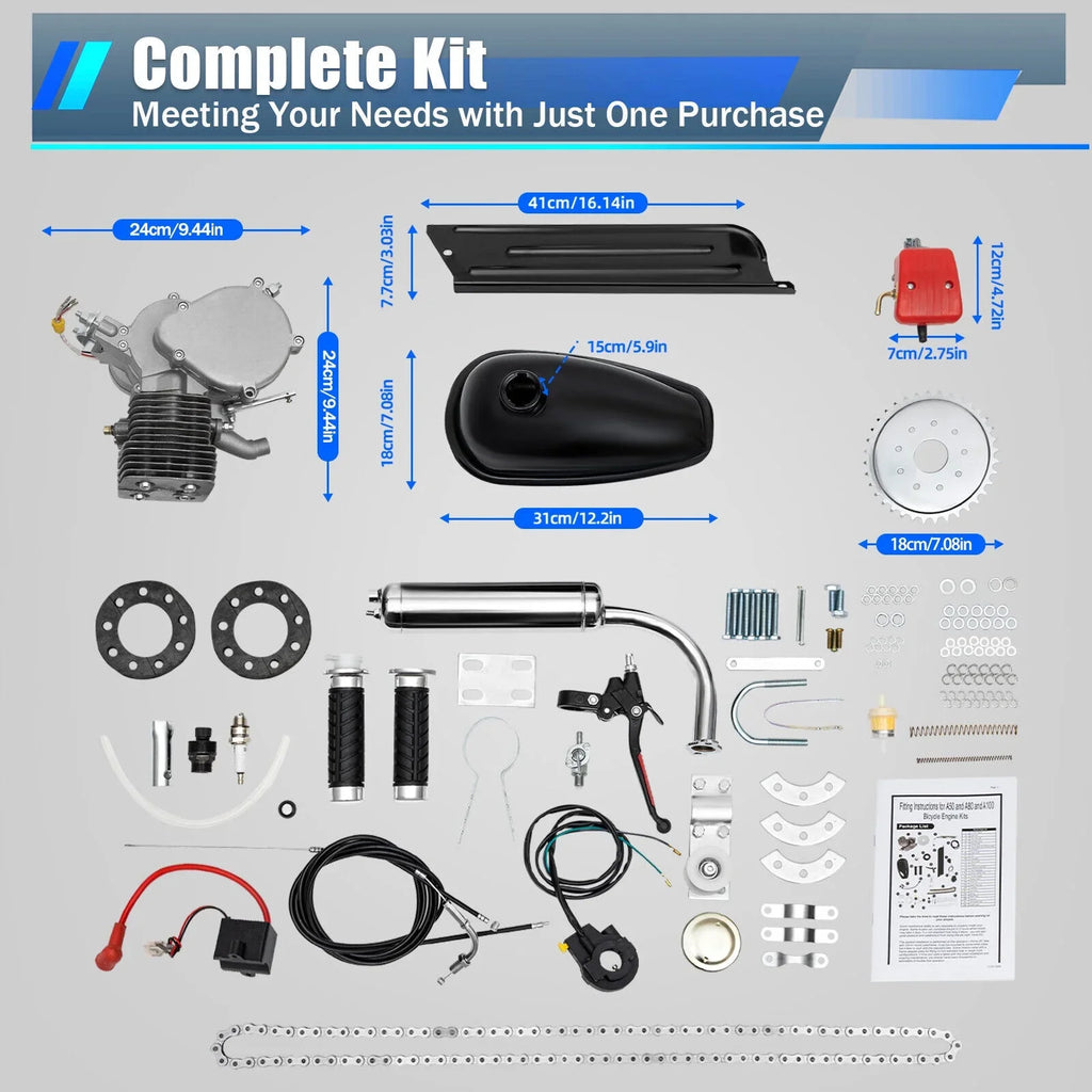 Engine Motor Kit 100CC 2-Stroke Gas Petrol Motorized Bike Bicycle Motor Engine Kit Full Set DIY Upgrade Bike Bicycle Conversion Kit (44 Tooth Sprocket)