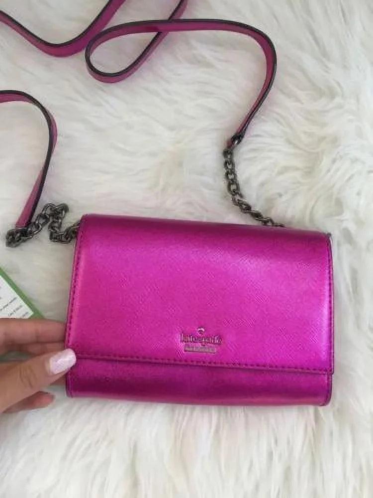 NWT Kate Spade Cedar Street Cami Clutch Bag Pink Metallic Bajarose Crossbody