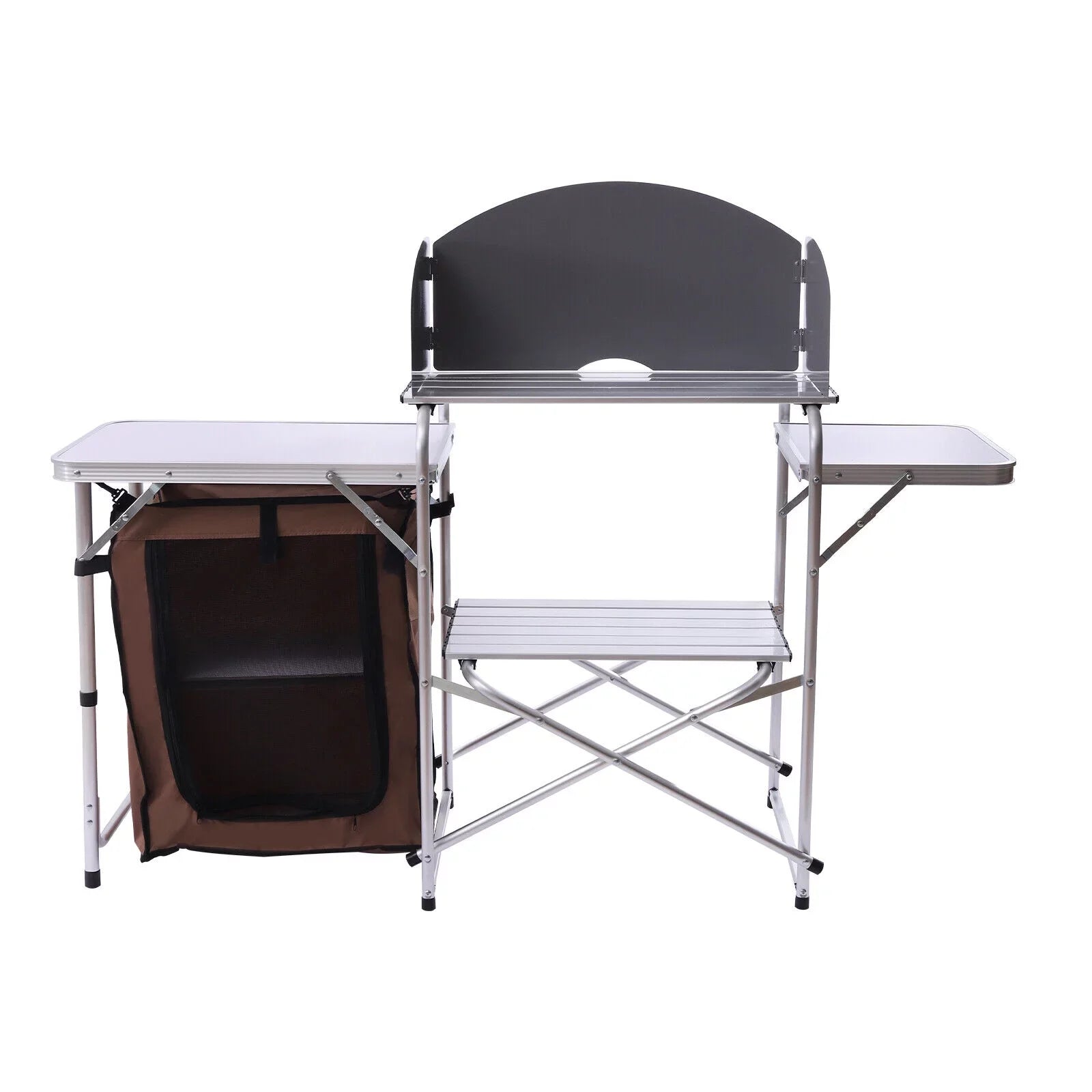 DENEST Folding Camping Kitchen Station Portable Barbecue Table Rack Brown Fabric Cover