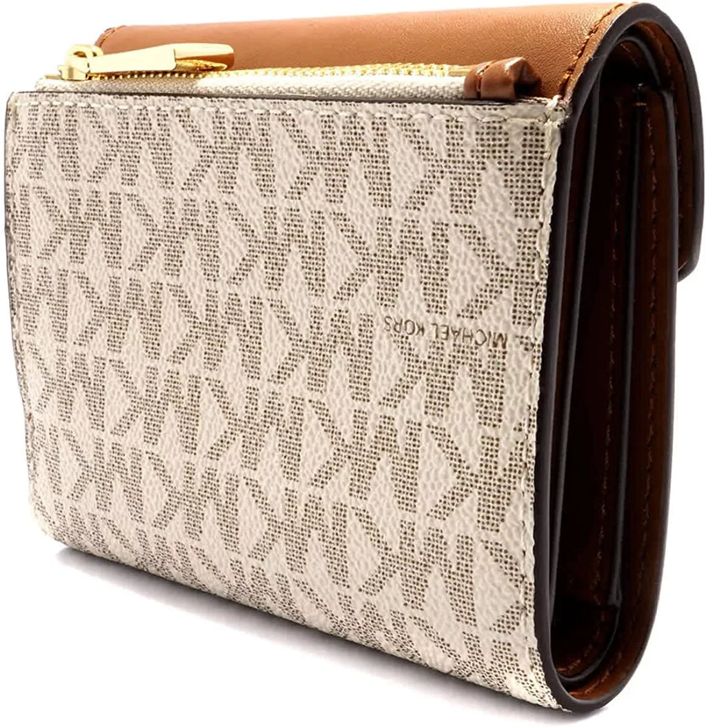 Michael Kors Ladies Signature Logo Carmen Medium Envelope Tri-Fold Wallet - Vanilla/Acorn