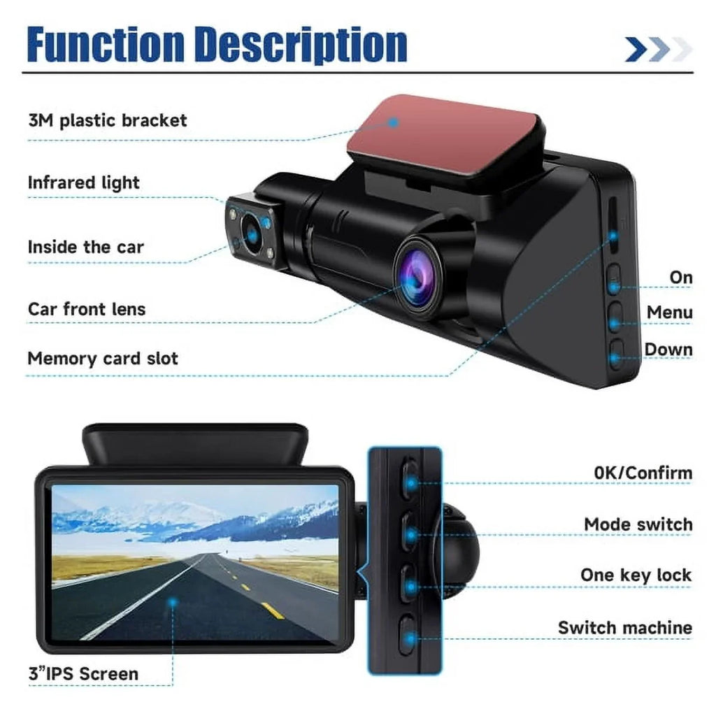 SYTHERS Dash Cam 1080P Night Vision Dash Camera Front and Rear, 170° Wide Angle, Loop Recording, G-Sensor