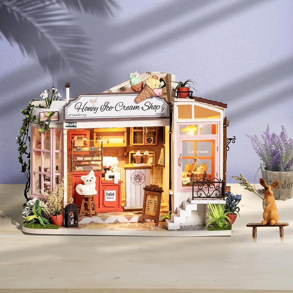 Rolife DIY Miniature Dollhouse Kit 1/24 Scale Tiny House Making Kit Home Decor Gifts for Adults & Teens (Honey Ice-Cream Shop)