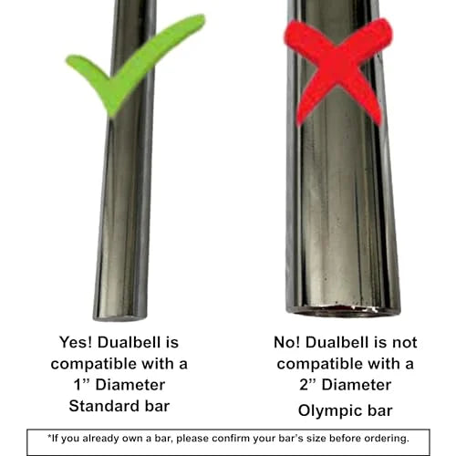 DUALBELL Superset Dumbbell to Barbell Adapters- Converts dumbbells for use on 1" Size bar (up to 100 lb dumbbell, 2 Pair, 2 Spacers)