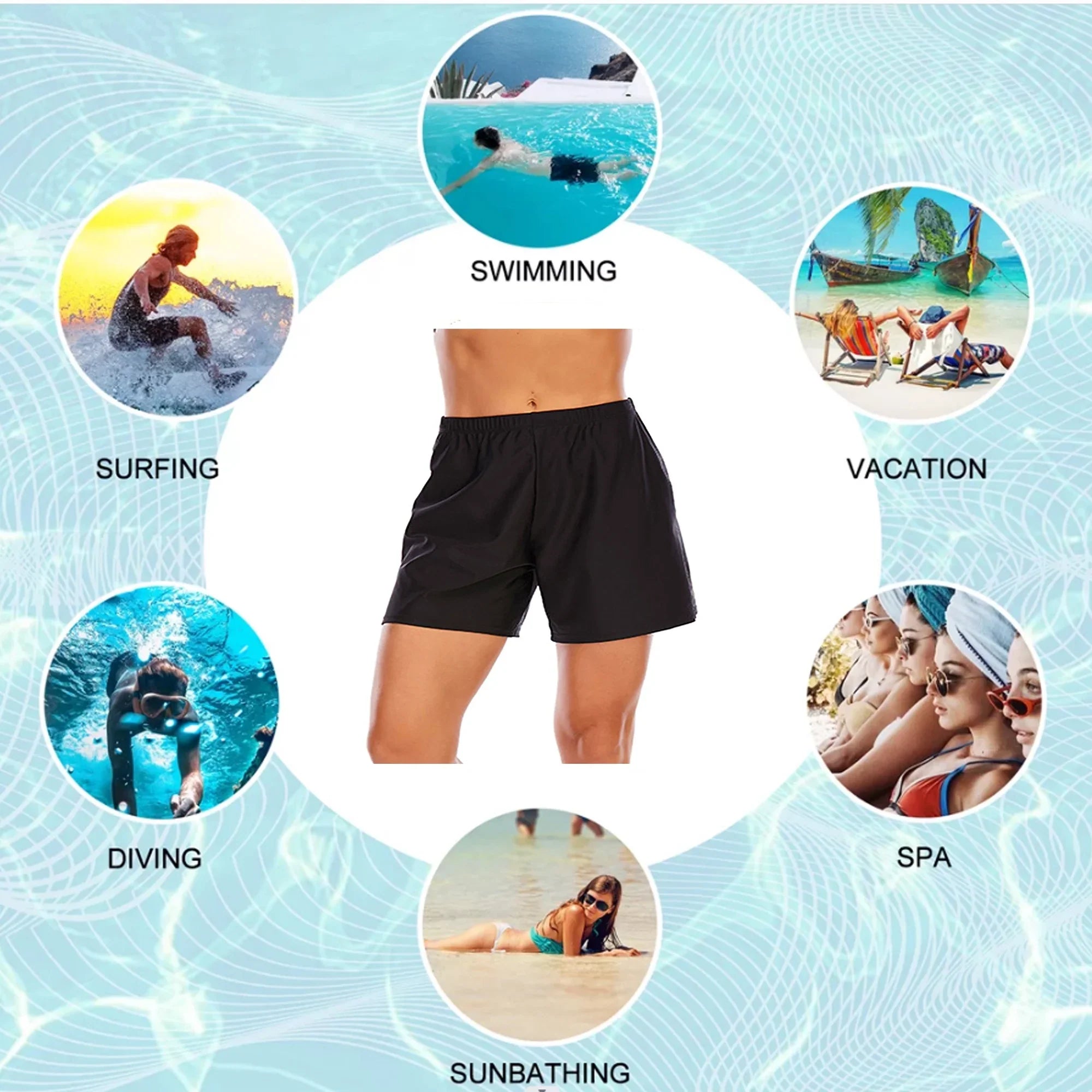 Sexy Dance Women's Swim Shorts Elastic Waist Swimsuit Bottoms Summer Tankini Boyshorts Solid Swim Trunks Dark 3XL