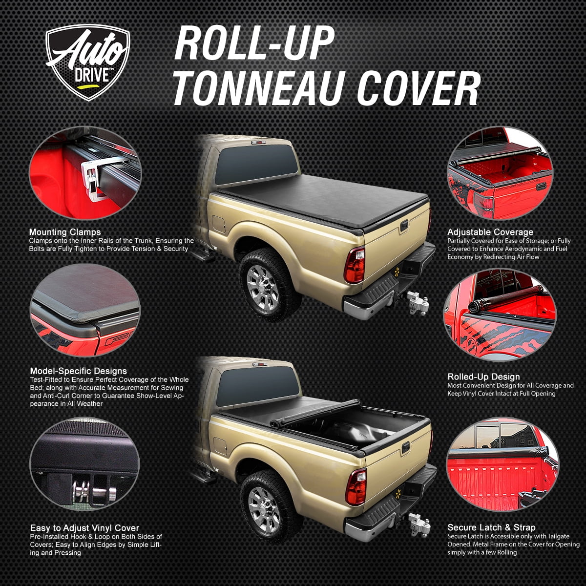 Auto Drive Soft Roll up Truck Bed Tonneau Cover Fits 19-23 Ford Ranger 6Ft Bed