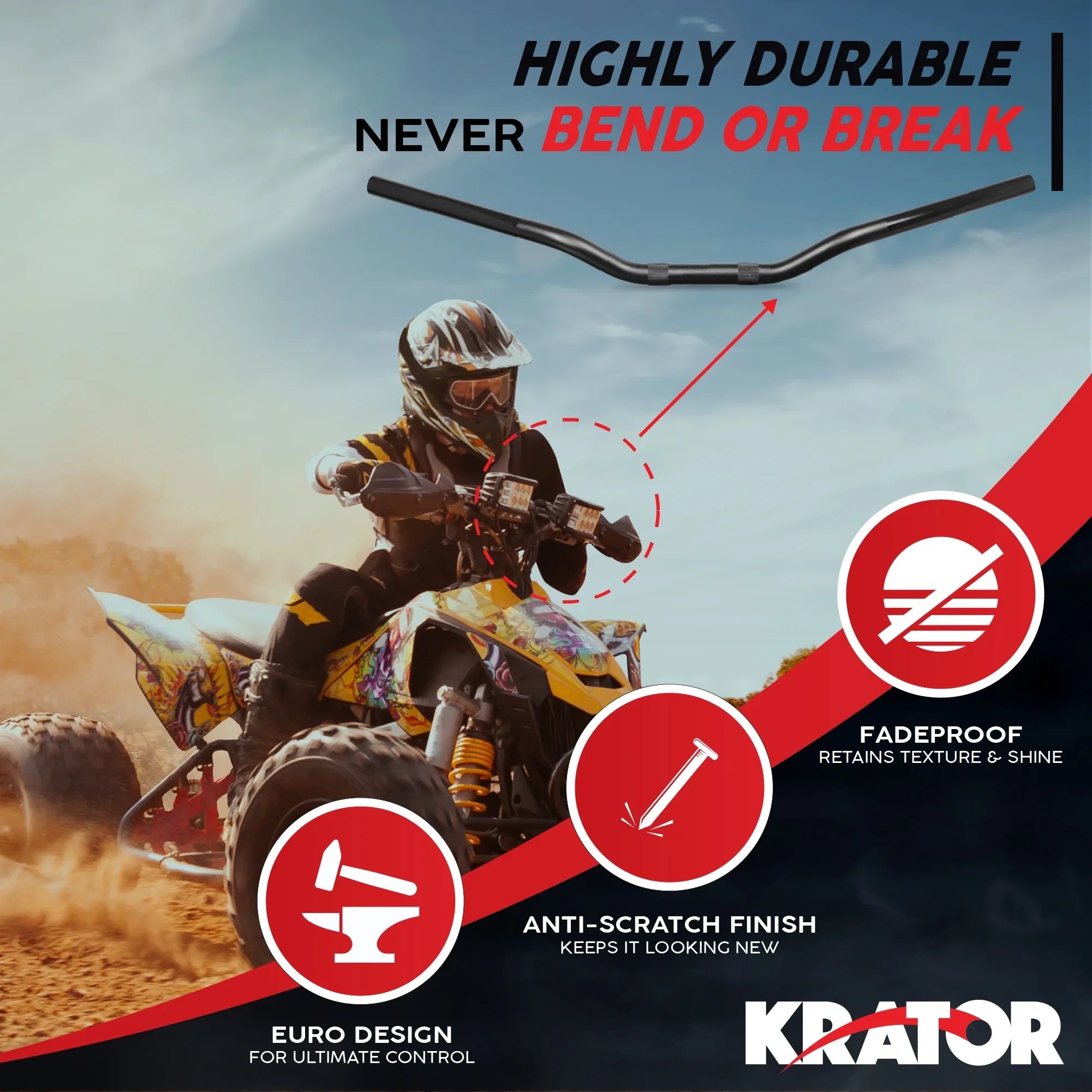 Krator Motorcycle Low-Rise Handlebar 7/8 Inch Compatible with Yamaha Majesty XC 125 180 200 400