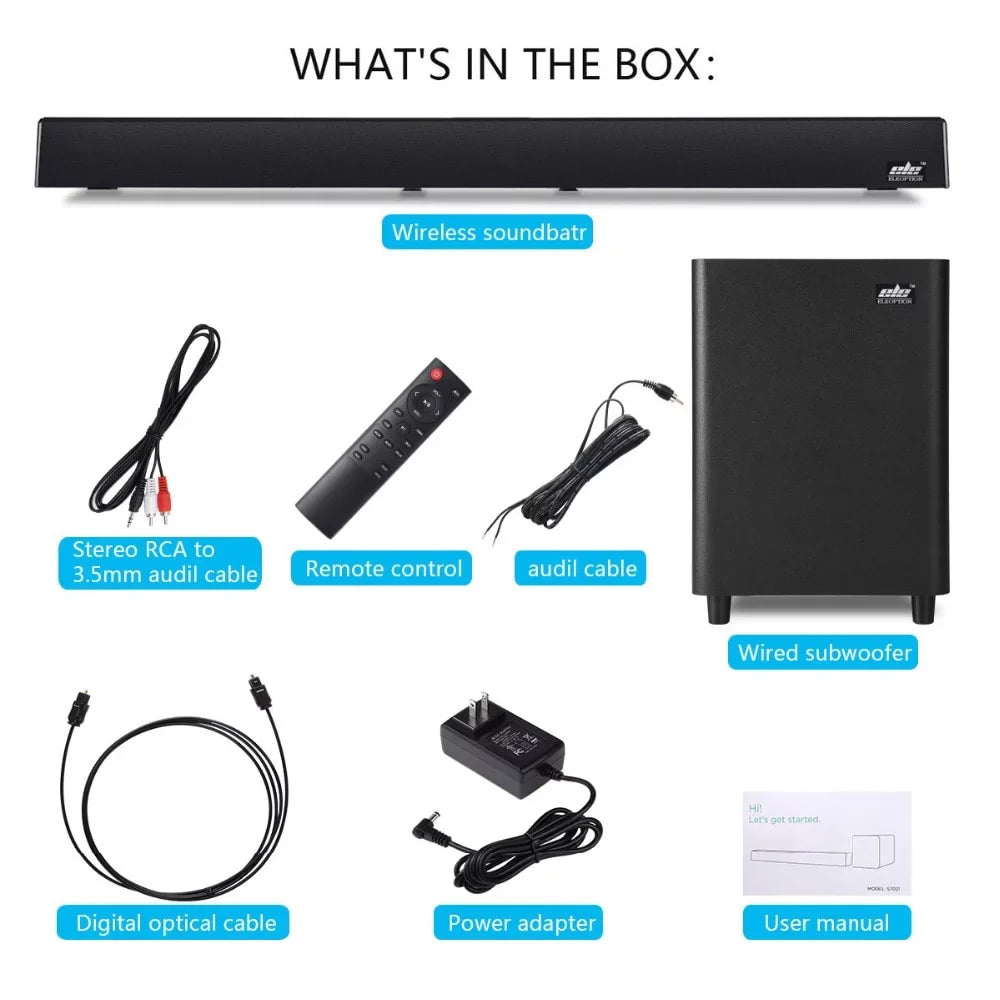 SHANNA 120W TV SoundBar 2.1 Wireless Bluetooth Speaker Home Theater System Wall Mount Sound Bar 3D Surround Remote Control