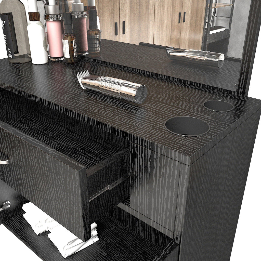 Artist Hand Wall Mount Barber Salon Station Hair Styling Makeup Spa with Mirror, Drawer, 2 Doors Ebony