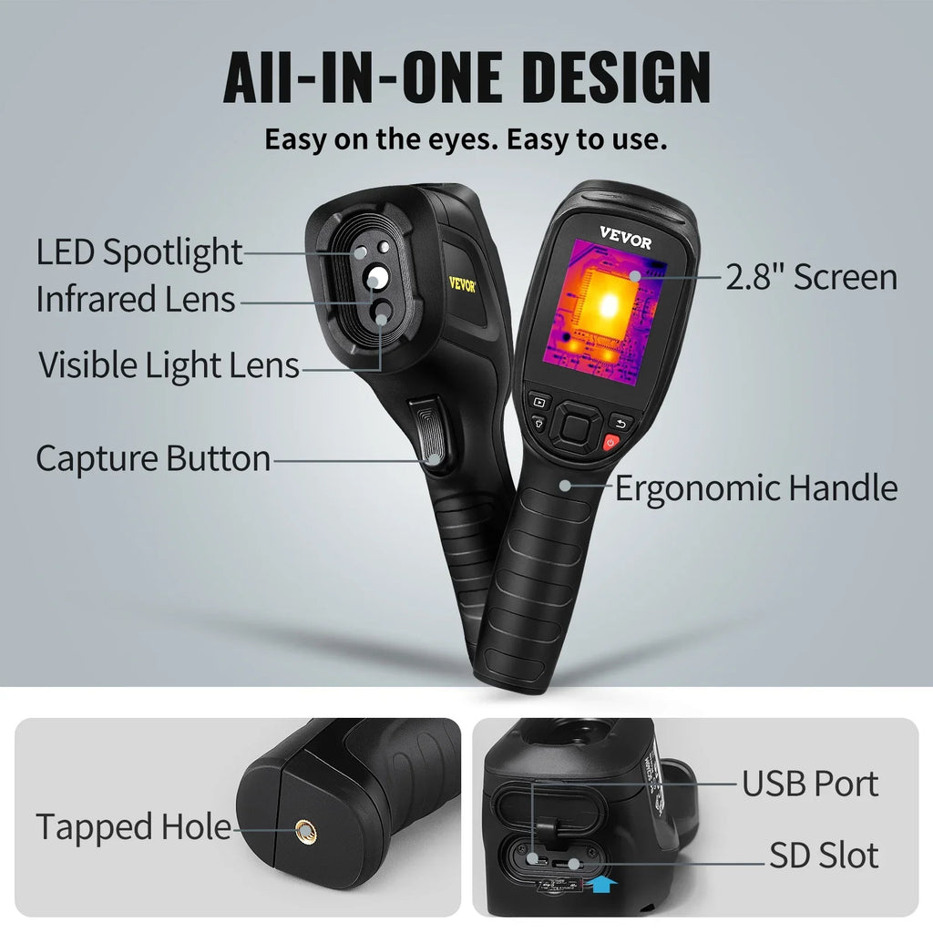 VEVOR Thermal Imaging Camera, 240x180 IR Resolution with 2MP Visual Camera, 20Hz Refresh Rate Infrared Camera with -4℉~1022℉ Temperature Range, 64G Built-in SD Card and Rechargeable Li-ion Battery