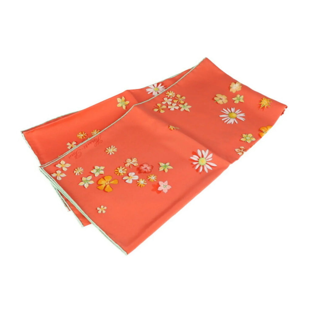 Pre-Owned HERMES Hermes FLOWER POWER Carre 90 scarf silk CORAIL pink series multicolor (Like New)