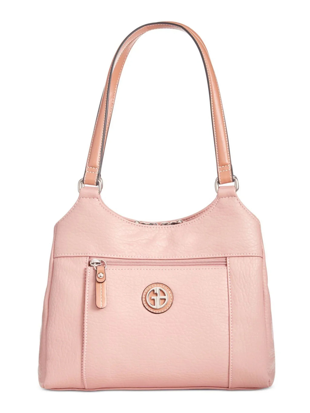 GIANI BERNINI Women's Pink Pebbled 4-poster Logo Hardware Double Flat Strap Tote Handbag Purse
