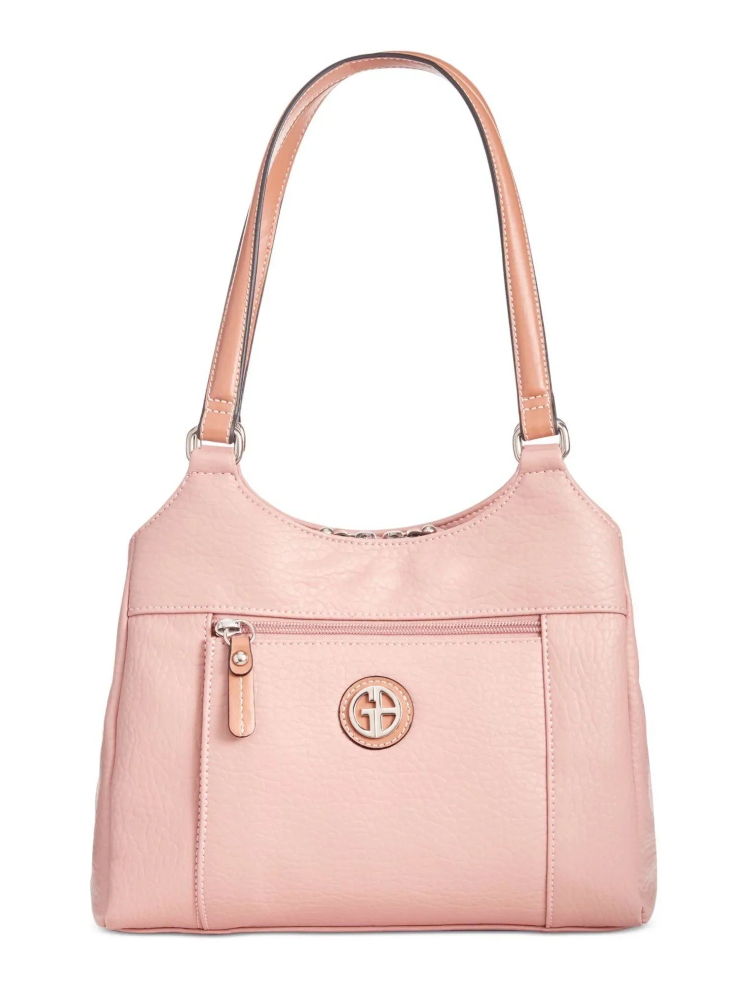 GIANI BERNINI Women's Pink Pebbled 4-poster Logo Hardware Double Flat Strap Tote Handbag Purse
