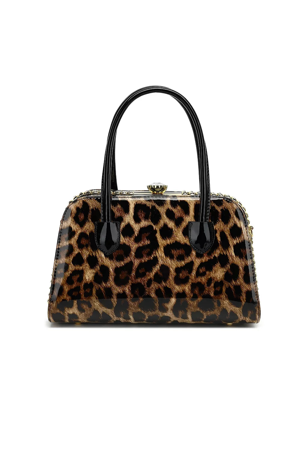 Style Strategy Frame Satchel with Rhinestones and Patent Leather
