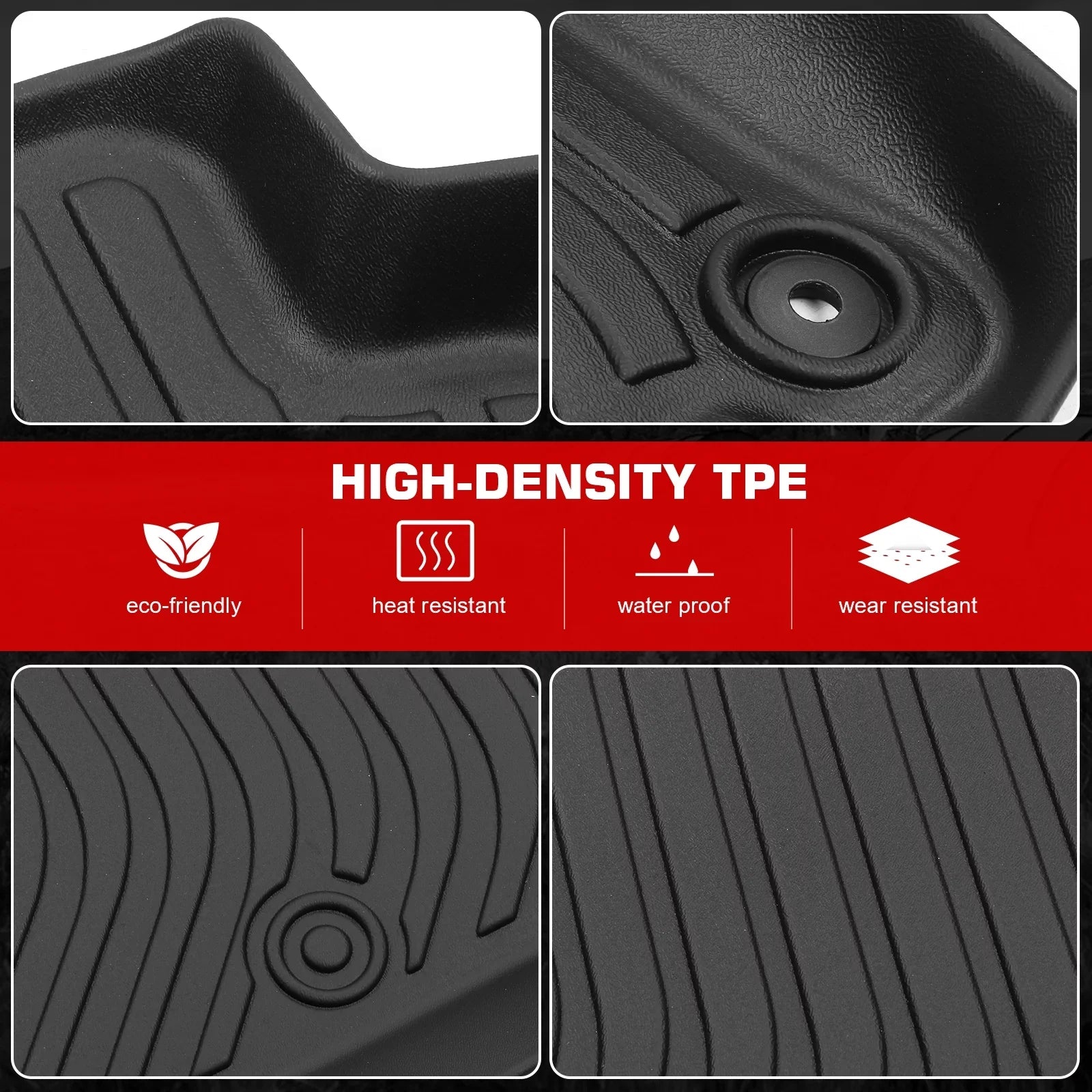 Ikon Motorsports 3D TPE Floor Mats + Trunk Mat, Compatible with 2022-2024 Honda Civic Ebony All Weather Waterproof Anti-Slip Floor Liners Front & 2nd Row Full Set Interior Storage Cover Accessories
