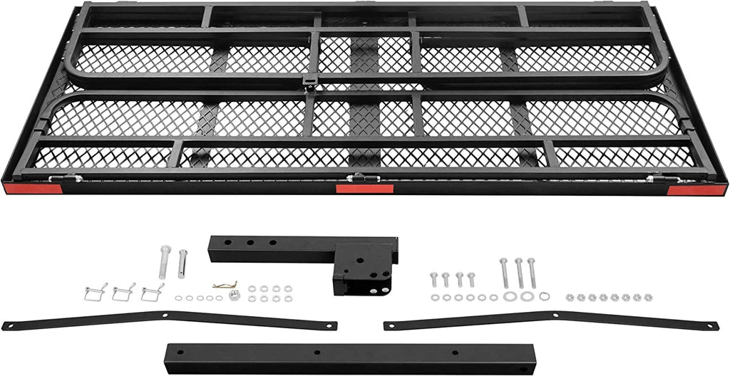 60 x 24 Inch Folding Cargo Rack Carrier with Waterproof Cargo Bag 500 Lbs Heavy Duty Capacity 2 Inch Receiver Luggage Basket Hitch Fold Up for SUV Pickup Camping Traveling