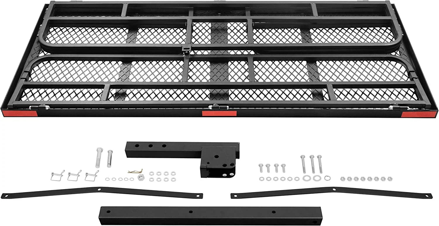 60 x 24 Inch Folding Cargo Rack Carrier with Waterproof Cargo Bag 500 Lbs Heavy Duty Capacity 2 Inch Receiver Luggage Basket Hitch Fold Up for SUV Pickup Camping Traveling