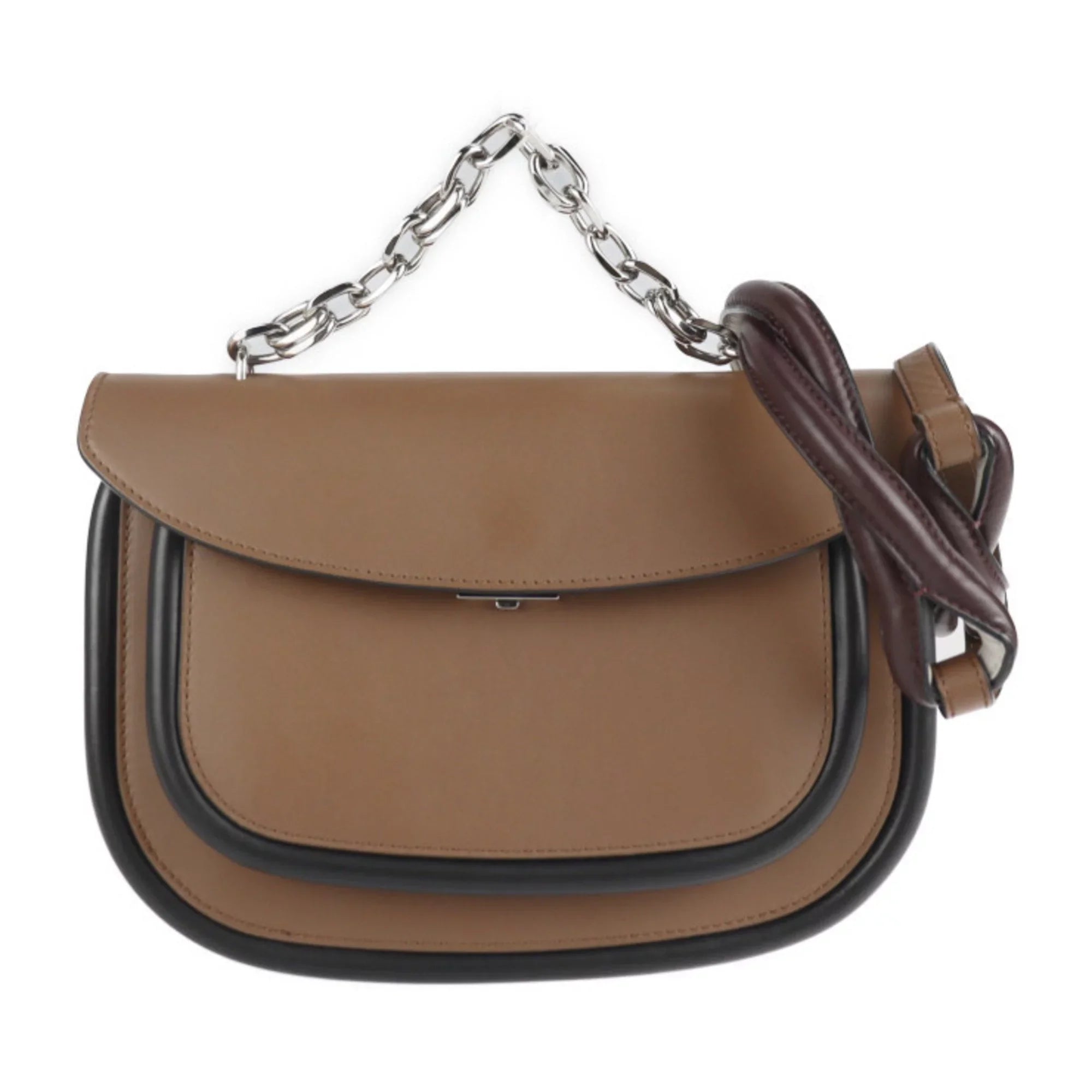 Pre-Owned MARNI Maruni shoulder bag SBMPZ12Q01 leather brown Dark 2WAY 3WAY handbag messenger shopping tote chain (Good)