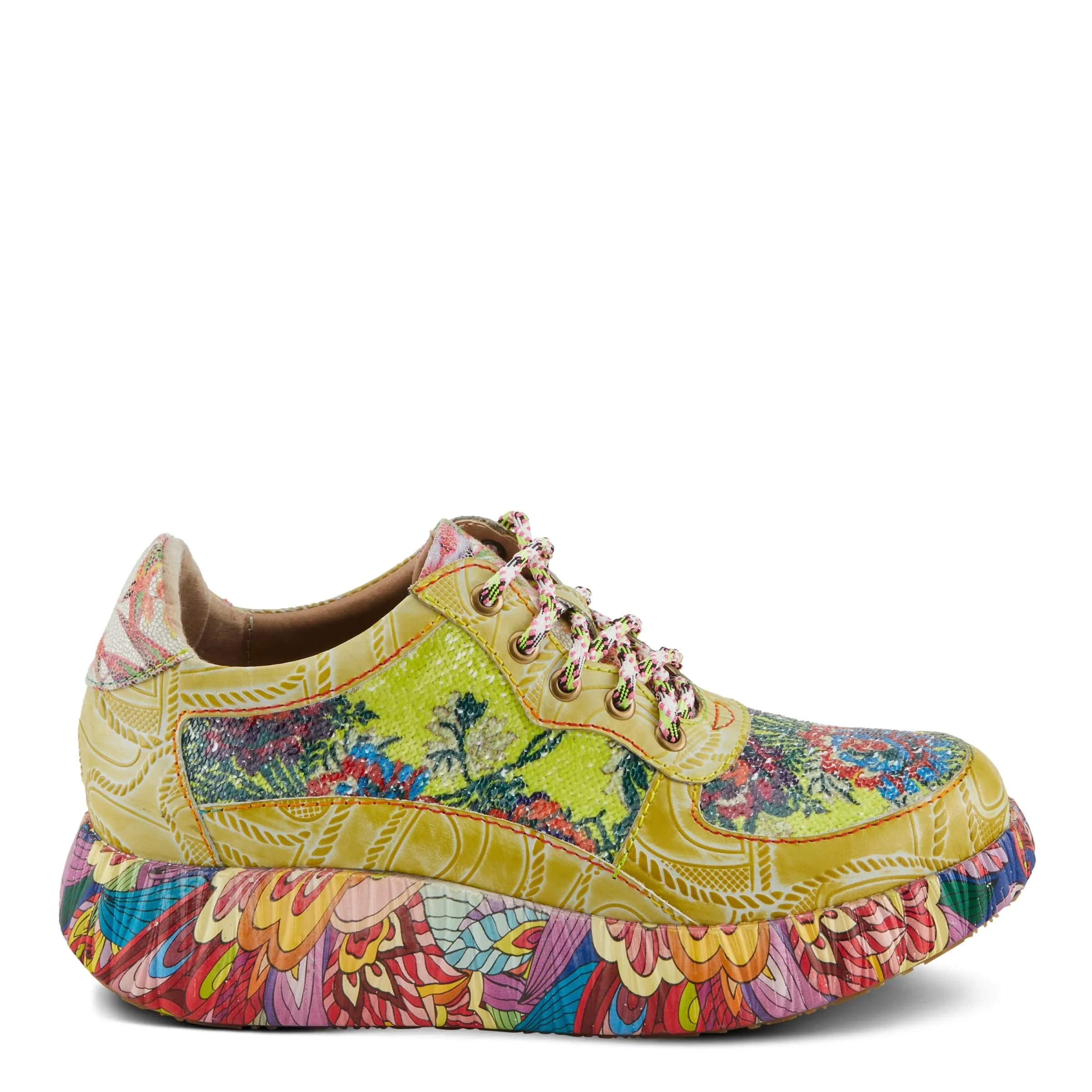 Spring Step L'Artiste Women's CAFFEY Multicolored Fashion Sneakers | Unique Energetic Patterns Lime Green Multi EU 38 / US 7.5-8