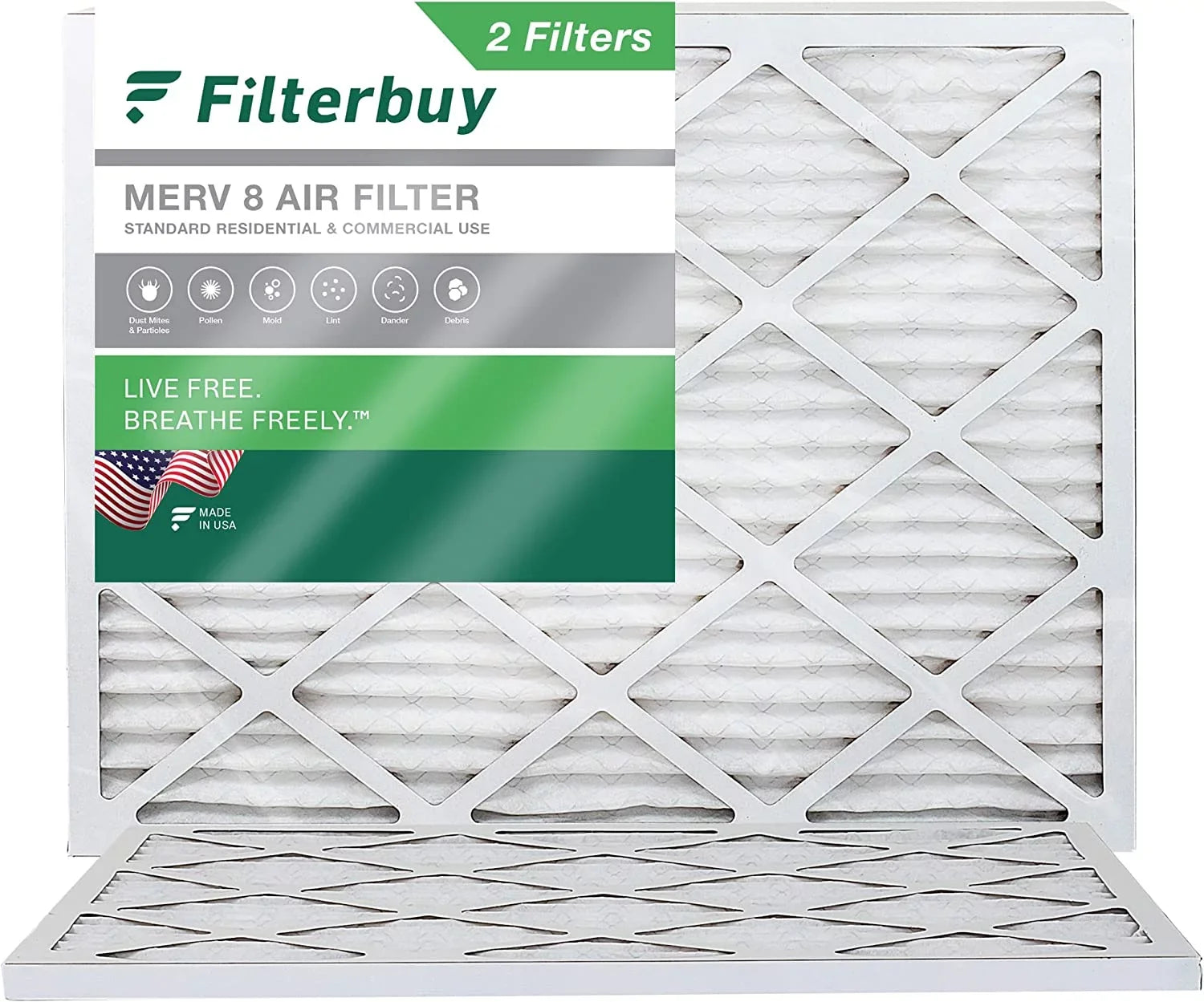 Filterbuy 16.25x21.25x1 MERV 8 Pleated HVAC AC Furnace Air Filters (2-Pack)