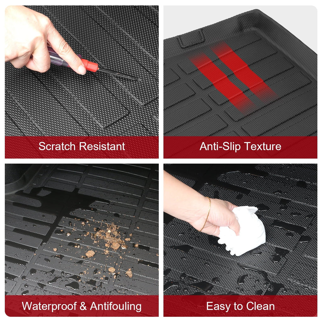 Ikon Motorsports 3D TPE Floor Mats + Trunk Mat, Compatible with 2022-2024 Honda Civic Ebony All Weather Waterproof Anti-Slip Floor Liners Front & 2nd Row Full Set Interior Storage Cover Accessories