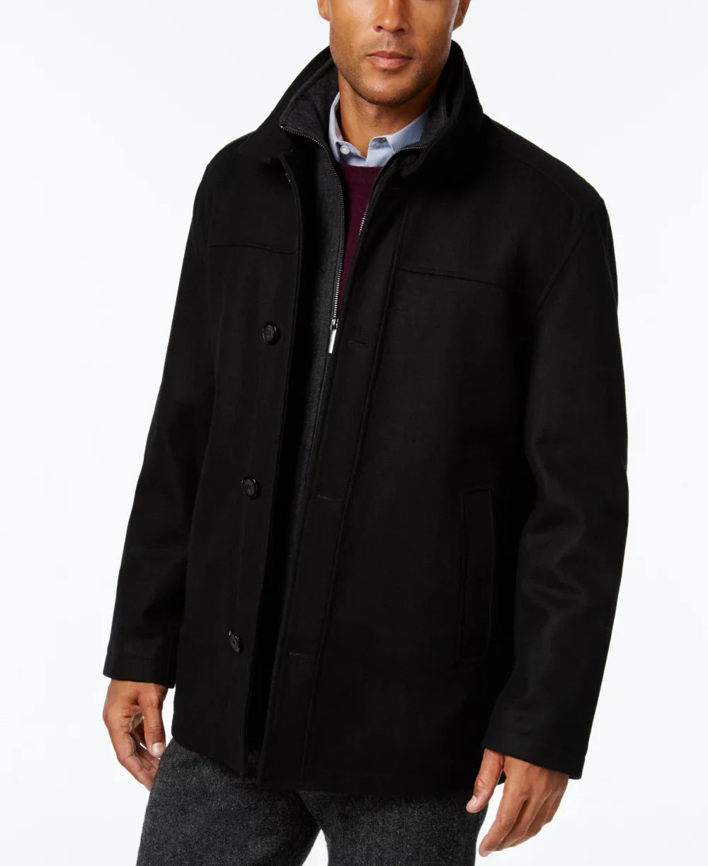 London Fog Men's Wool Blend Button Front Car Coat, Charcoal, XX-Large