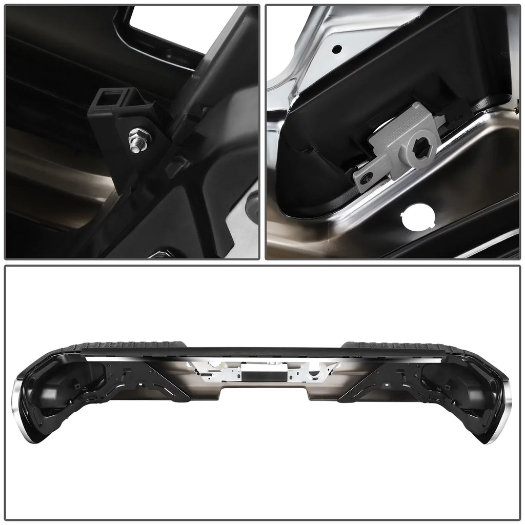 DNA Motoring STEPBUM-10068 For 2019-2023 Silverado Sierra Chrome Rear Step Bumper With Parking Sensor Holes