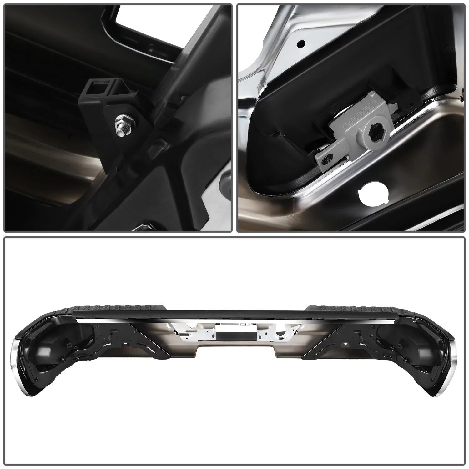 DNA Motoring STEPBUM-10068 For 2019-2023 Silverado Sierra Chrome Rear Step Bumper With Parking Sensor Holes
