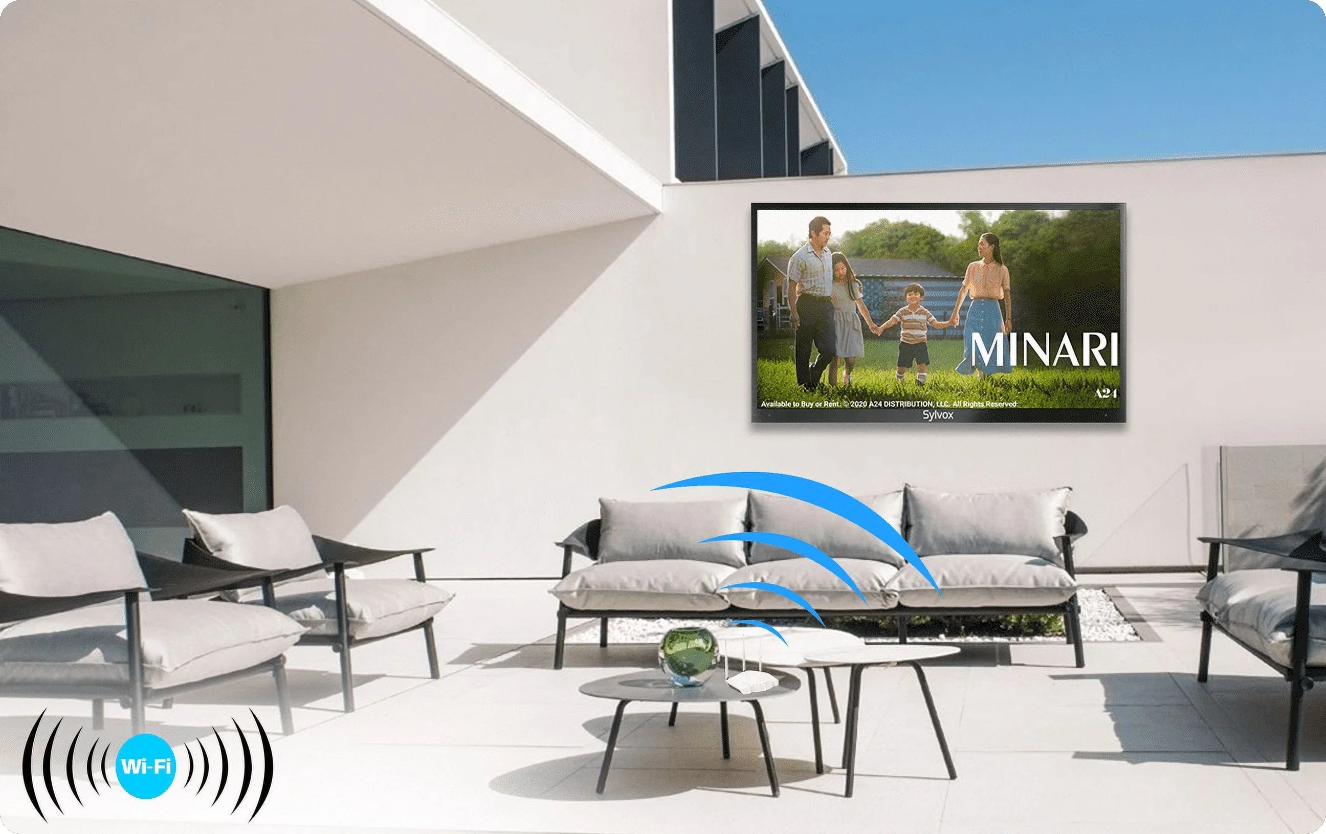 Restored SYLVOX Outdoor TV, 55" Full Sun Outdoor Smart TV, 2000nits 4K UHD High Brightness, IP55 Waterproof Outside Television Built-in APP, Support WiFi Bluetooth Pool Series (Refurbished)