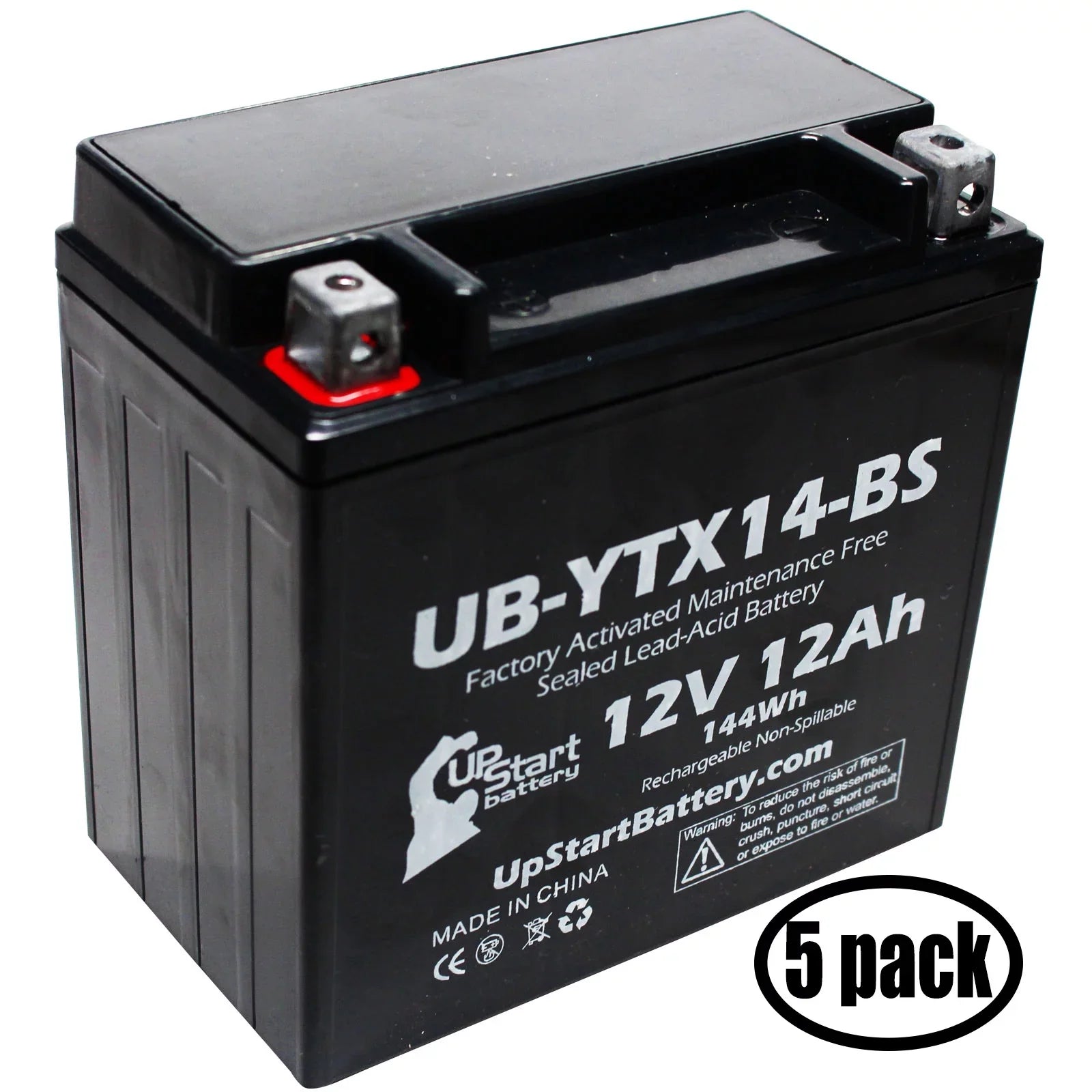 5-Pack UpStart Battery Replacement for 2011 F800ST, GS 800 CC Factory Activated, Maintenance Free, Motorcycle Battery - 12V, 12AH, UB-YTX14-BS