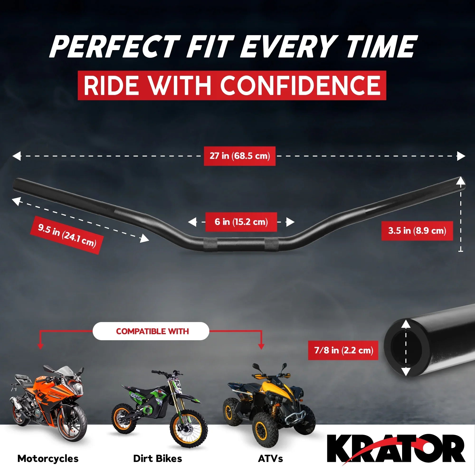 Krator Motorcycle Low-Rise Handlebar 7/8 Inch Compatible with Yamaha Majesty XC 125 180 200 400