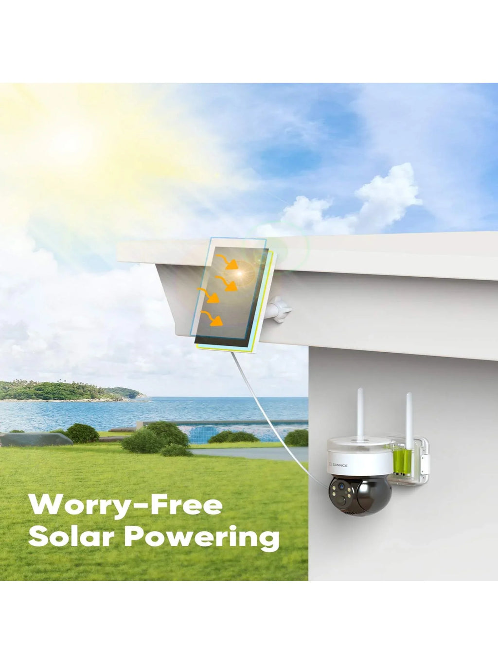 SANNCE Solar Security Cameras Wireless Outdoor, 2K Battery Powered WiFi Camera for Home Security, 360°PTZ Surveillance Camera with Solar Panel, Color Night Vision, 2 Way Audio, Motion Detection