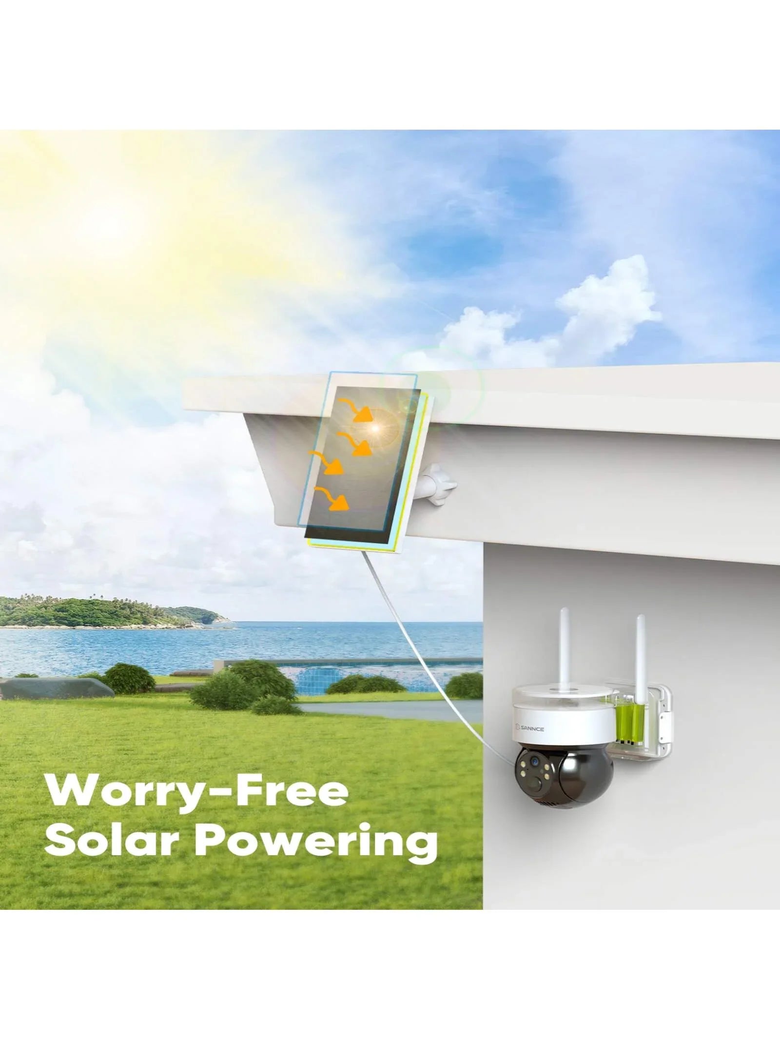 SANNCE Solar Security Cameras Wireless Outdoor, 2K Battery Powered WiFi Camera for Home Security, 360°PTZ Surveillance Camera with Solar Panel, Color Night Vision, 2 Way Audio, Motion Detection