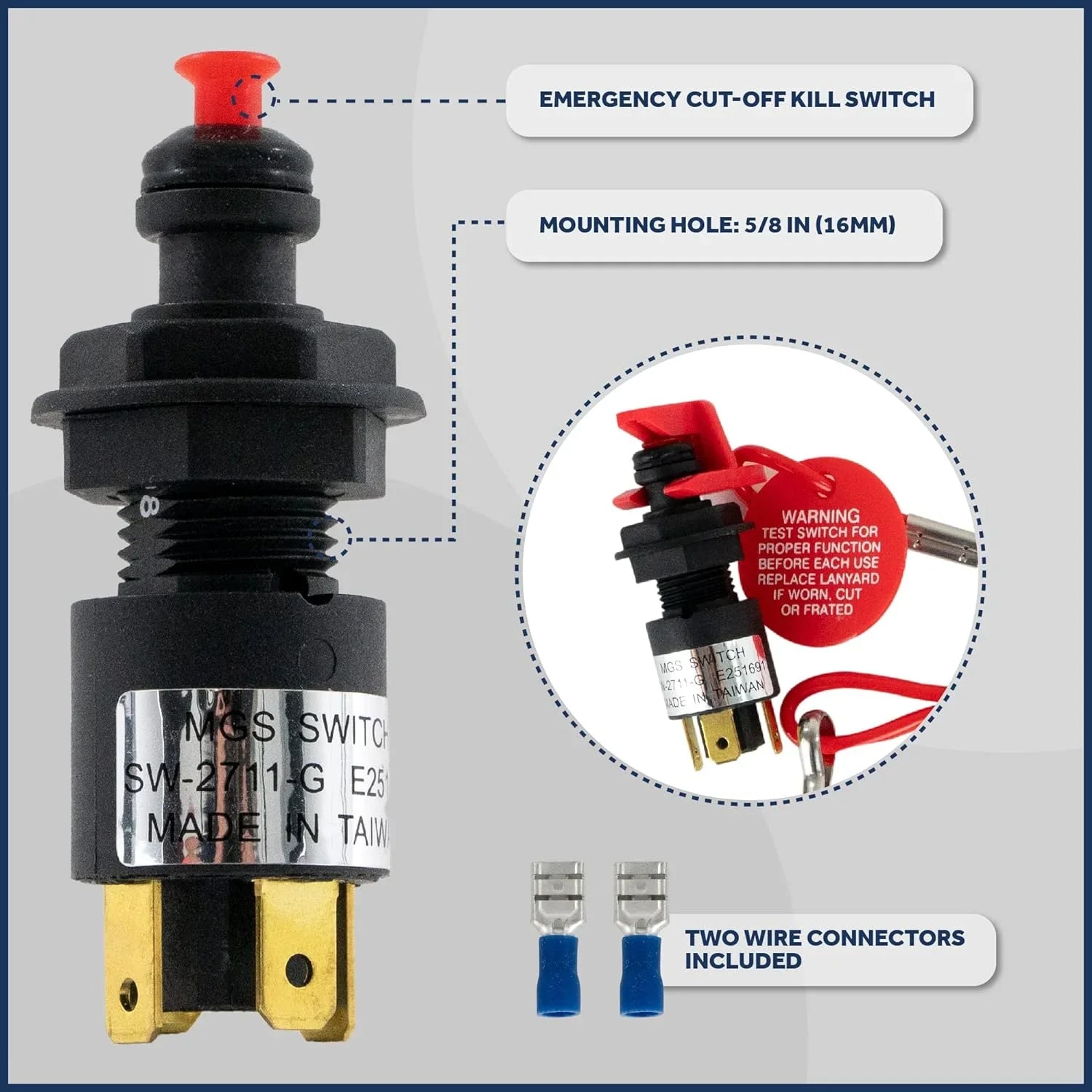 Five Oceans Marine Universal Emergency Cut-Off Switch, Kill Switch, Engine Shut-Off Switch 12VDC, Coil Extendable Lanyard, Snap Hook and Red Buoy, for Jet Ski, Inflatable Boats, ATVs - FO1518