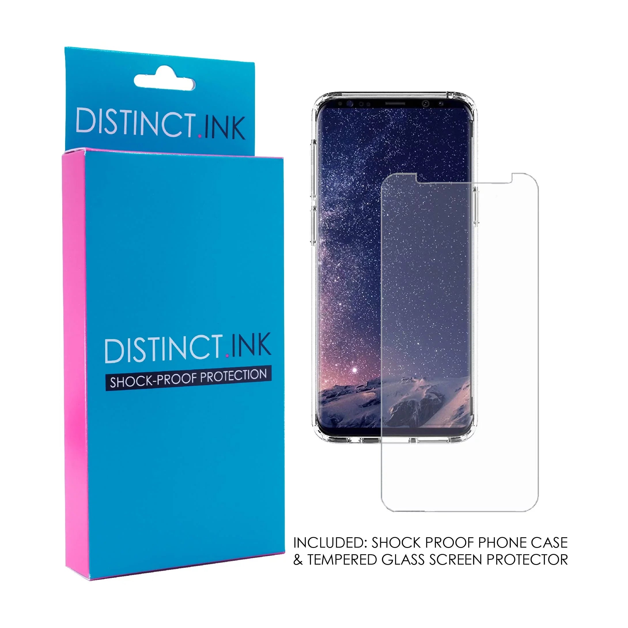 DistinctInk Clear Shockproof Hybrid Case for Galaxy S9 (5.8" Screen) - TPU Bumper, Acrylic Back, Tempered Glass Screen Protector - Faith, Hope & Love - Cross & Leaves