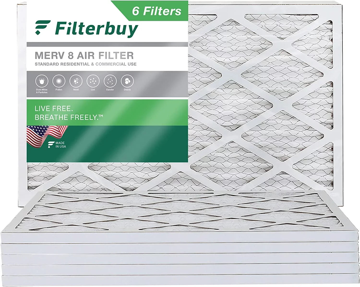 Filterbuy 12x36x1 MERV 8 Pleated HVAC AC Furnace Air Filters (6-Pack)