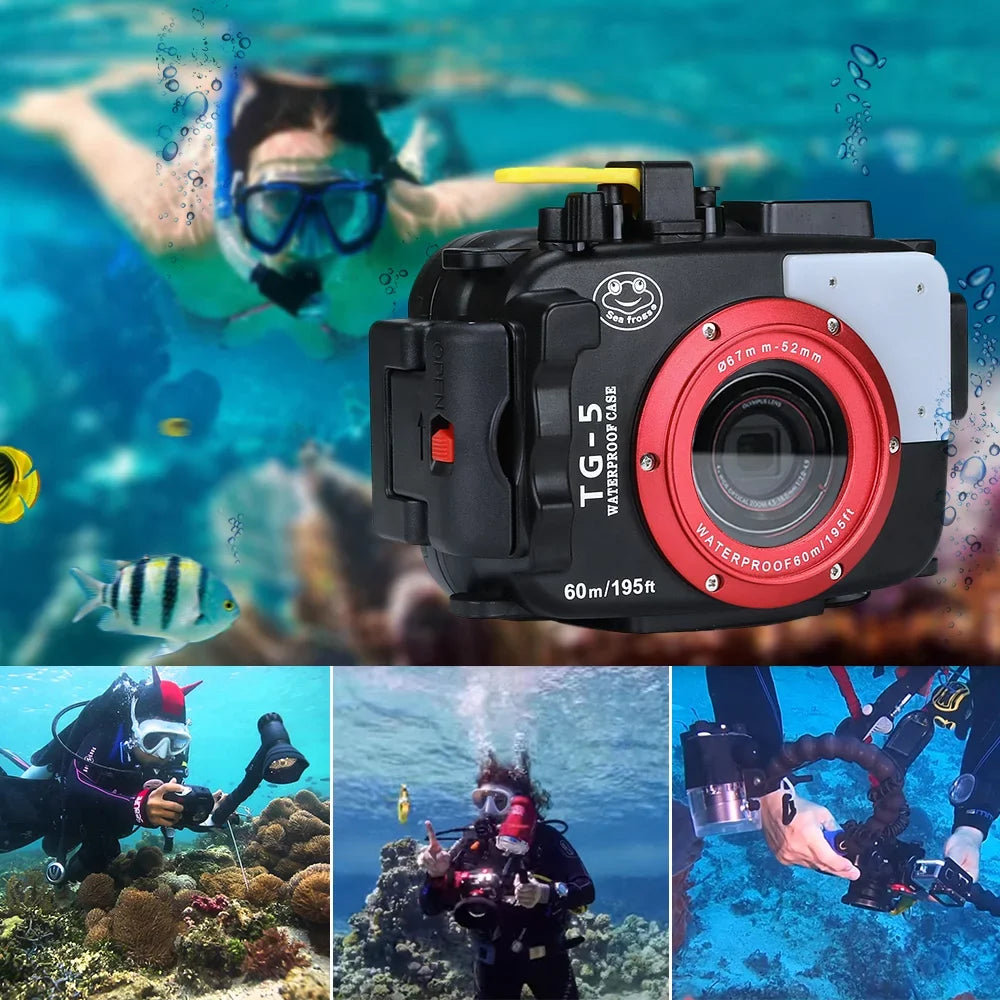 Sea frogs Underwater Camera Housing, Waterproof Diving Case for Olympus TG-5, 60m/195ft Protective Shell